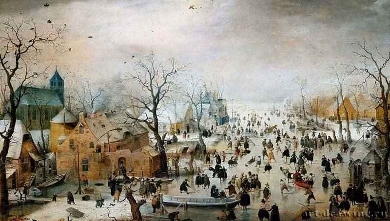 Зимний пейзаж, 1610. - Дерево, масло. 78 x 132 см. Барокко. Нидерланды (Голландия). Амстердам. Рейксмузеум.